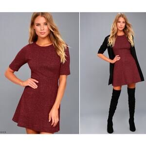 Lulus‎ Size M London Lovely Heather Burgundy Skater Dress Fit and Flare Minimal